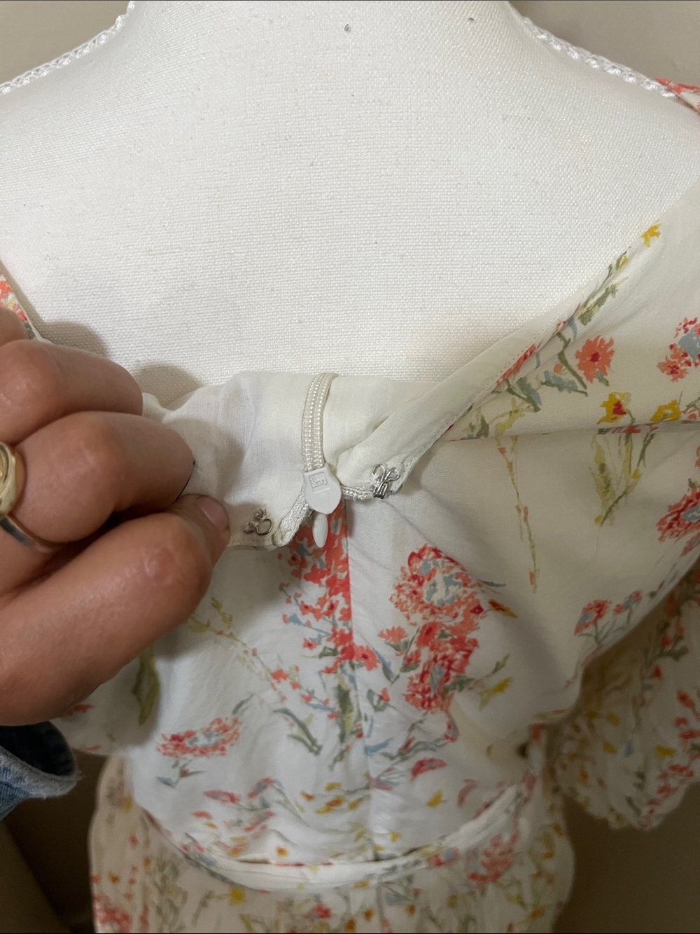 Ralph Lauren Cream Maxi Dress with Pink & Green Floral Print - Picture 6 of 8